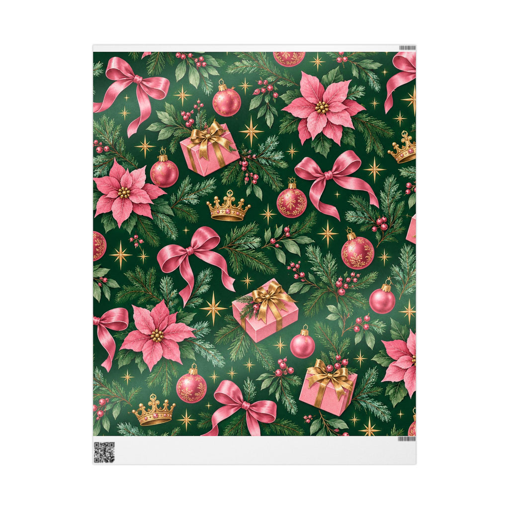 Christmas Wrapping Paper — Pink Poinsettia, Bows & Gifts Design