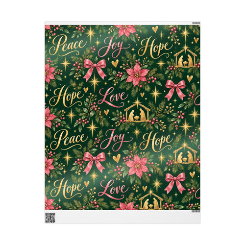 Christmas Nativity Wrapping Paper — Joy Peace Hope Poinsettia Design