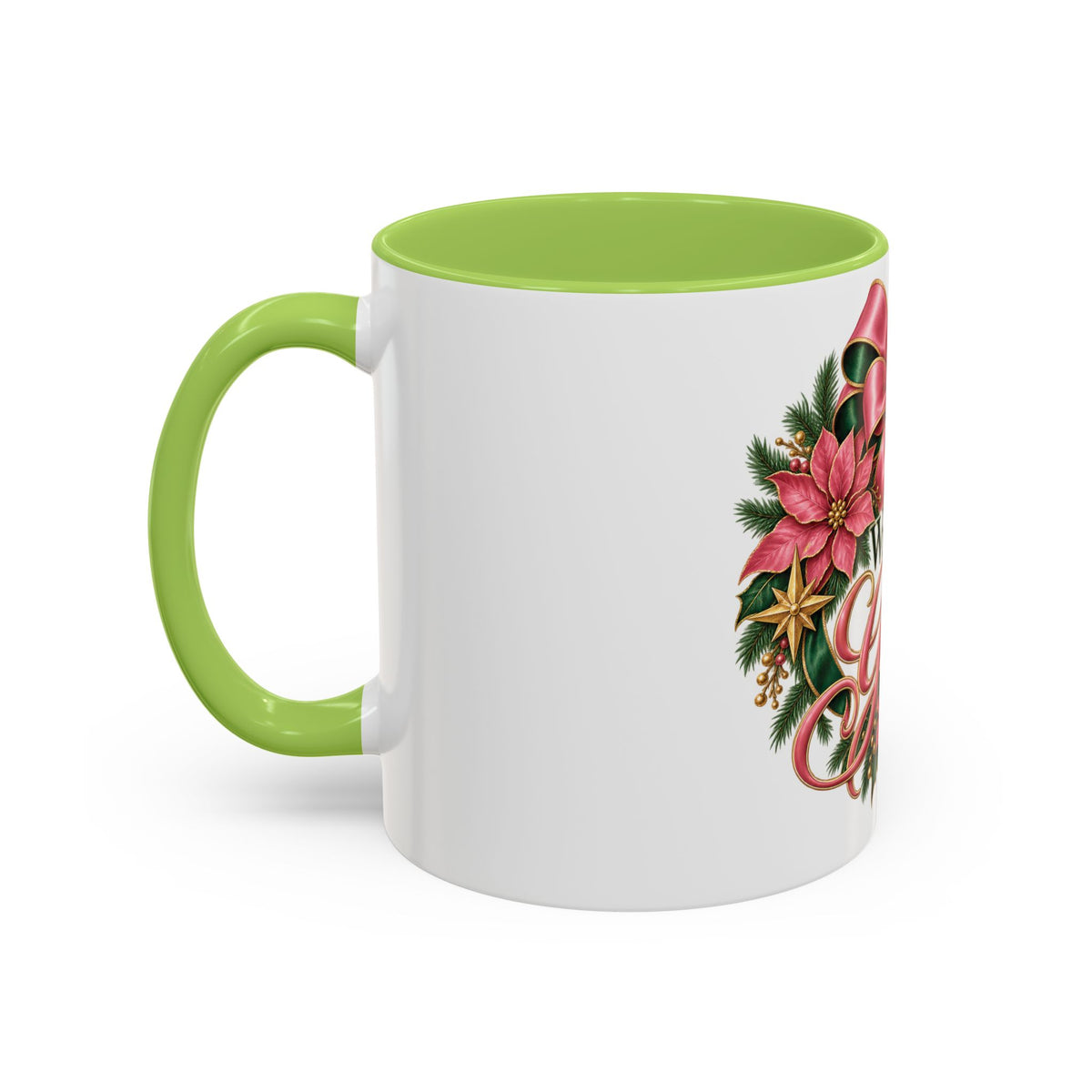 Wrapped in Grace Christmas Coffee Mug — Festive Poinsettia Wreath Accent Mug