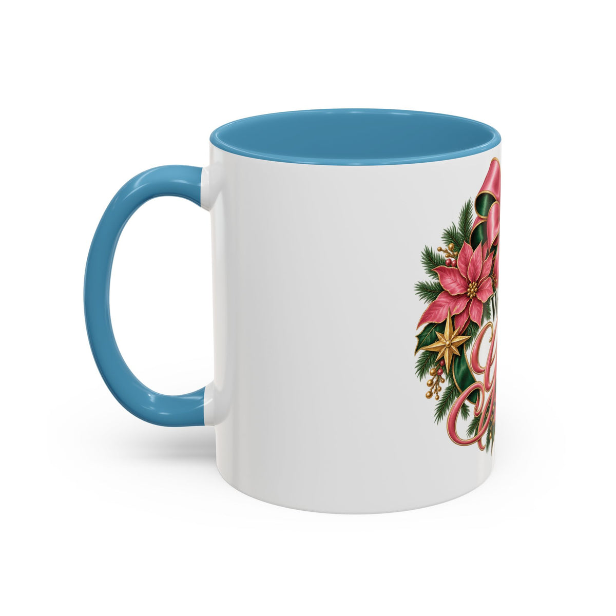 Wrapped in Grace Christmas Coffee Mug — Festive Poinsettia Wreath Accent Mug