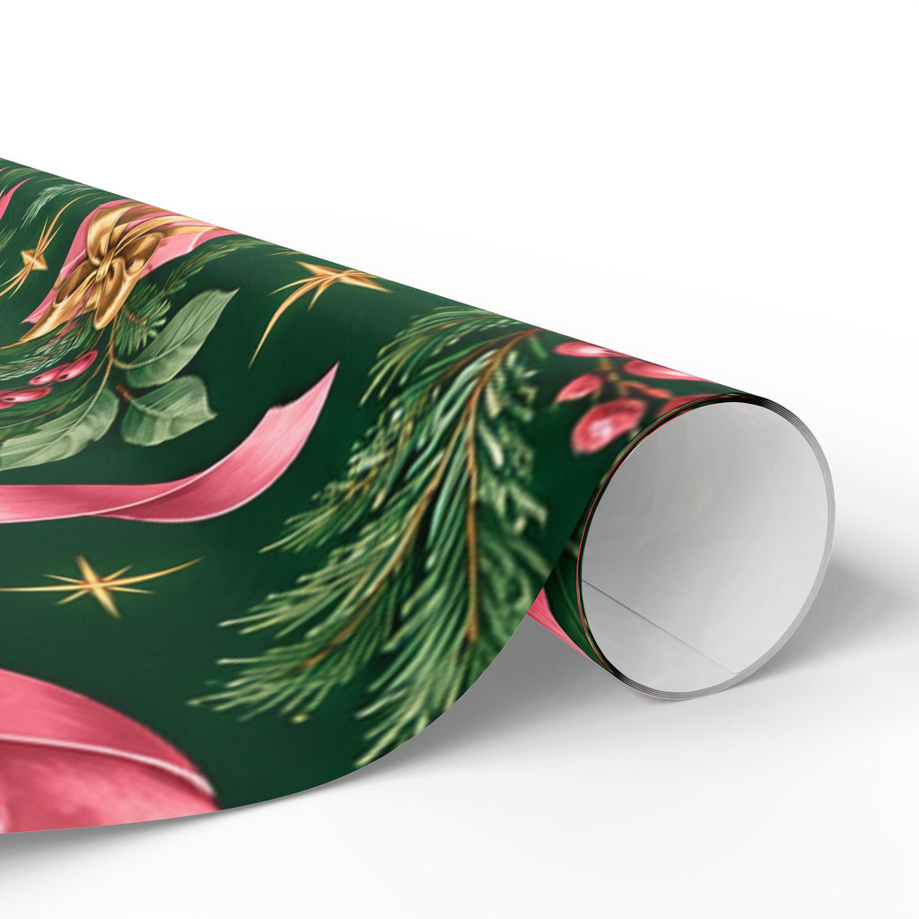 Christmas Wrapping Paper — Pink Poinsettia, Bows & Gifts Design