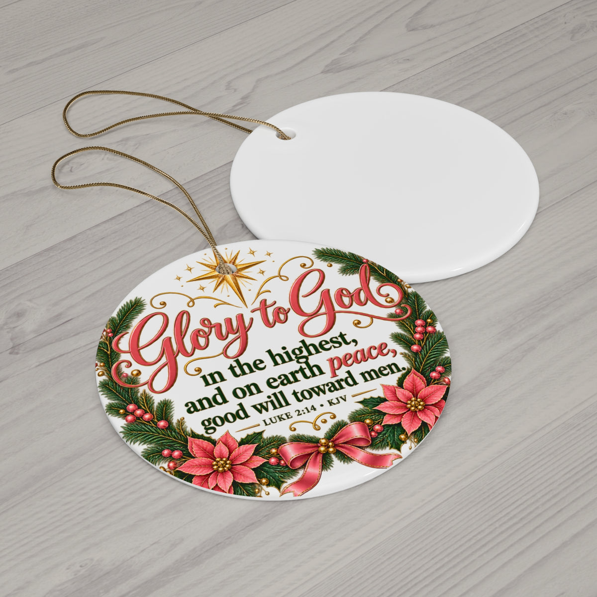 Glory to God Ceramic Ornament — Luke 2:14 Christmas Decoration (4 Shapes)