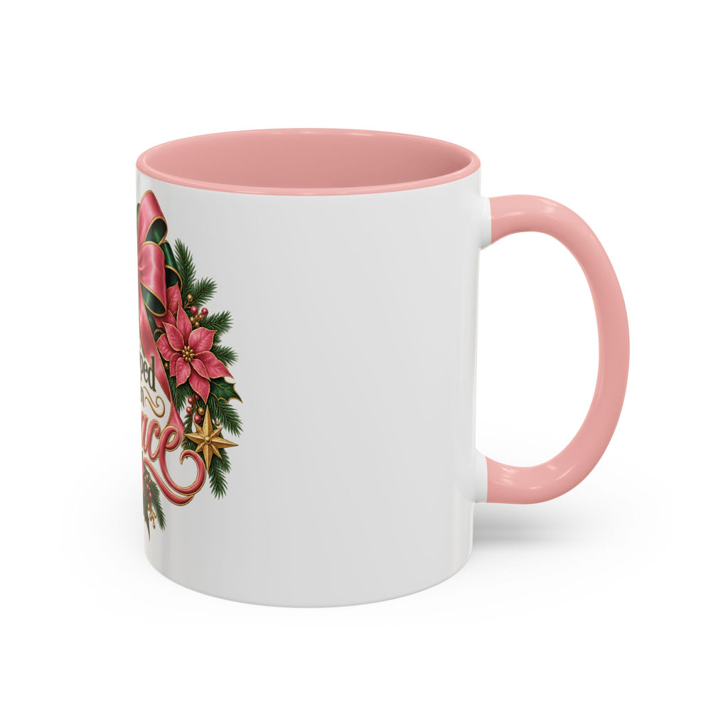 Wrapped in Grace Christmas Coffee Mug — Festive Poinsettia Wreath Accent Mug