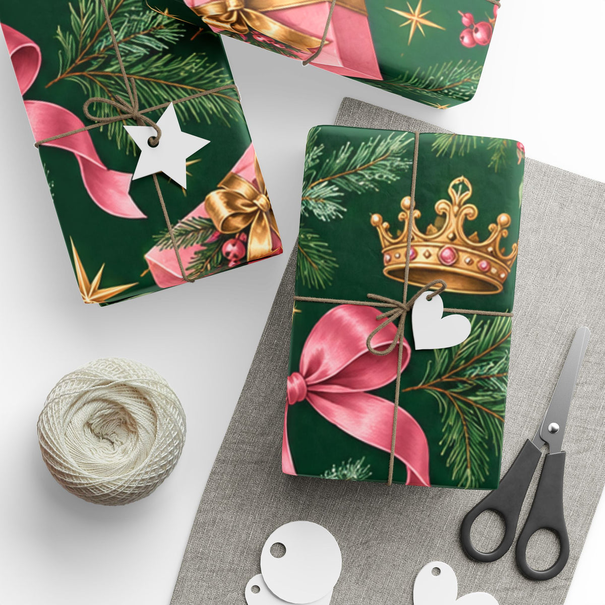 Christmas Wrapping Paper — Pink Poinsettia, Bows & Gifts Design