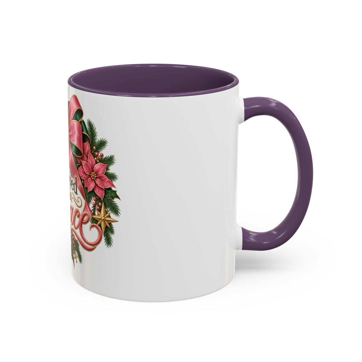 Wrapped in Grace Christmas Coffee Mug — Festive Poinsettia Wreath Accent Mug