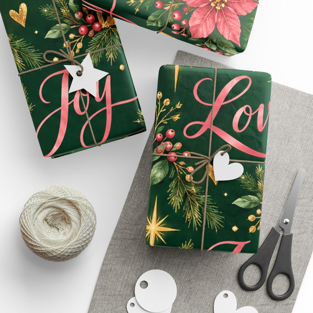 Christmas Nativity Wrapping Paper — Joy Peace Hope Poinsettia Design