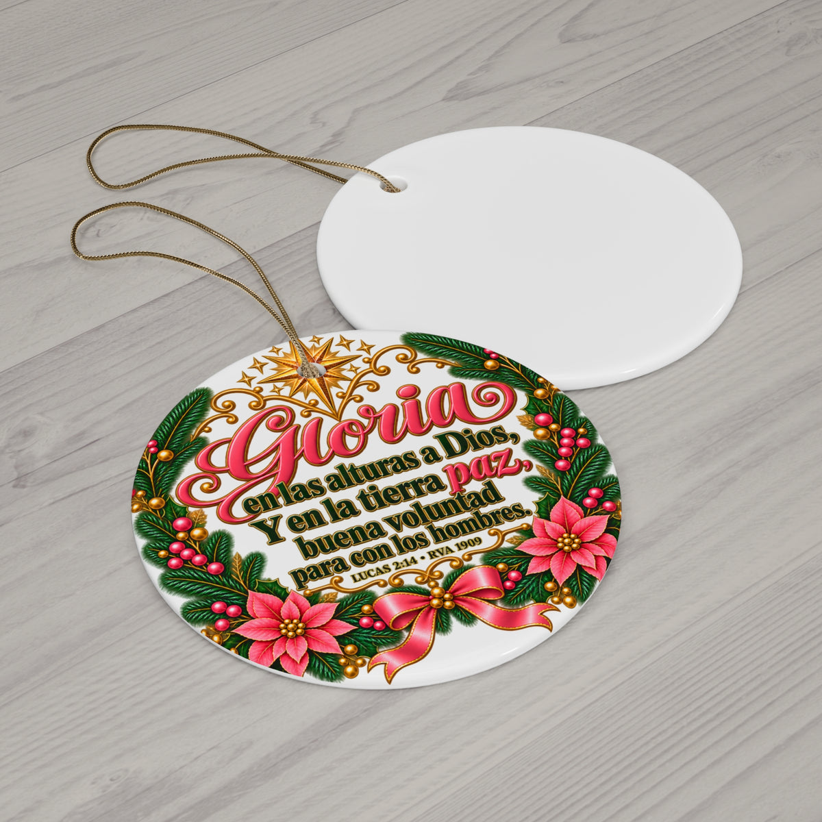 Spanish Christmas Ceramic Ornament — "Gloria" Holiday Scripture Decoration