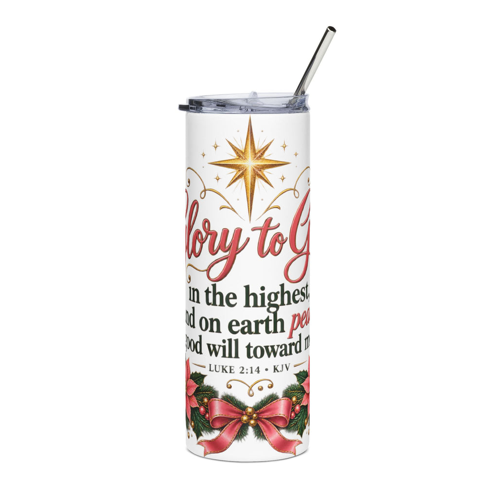 Christmas Scripture Tumbler — "Glory to God" 20oz Stainless Steel Travel Cup