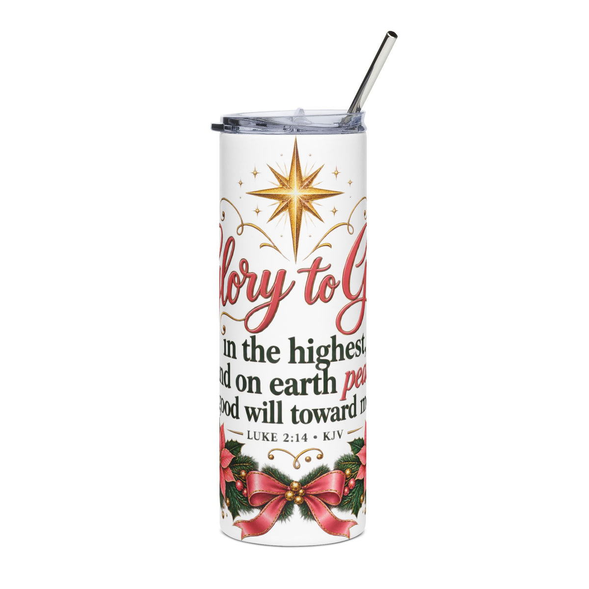 Christmas Scripture Tumbler — "Glory to God" 20oz Stainless Steel Travel Cup