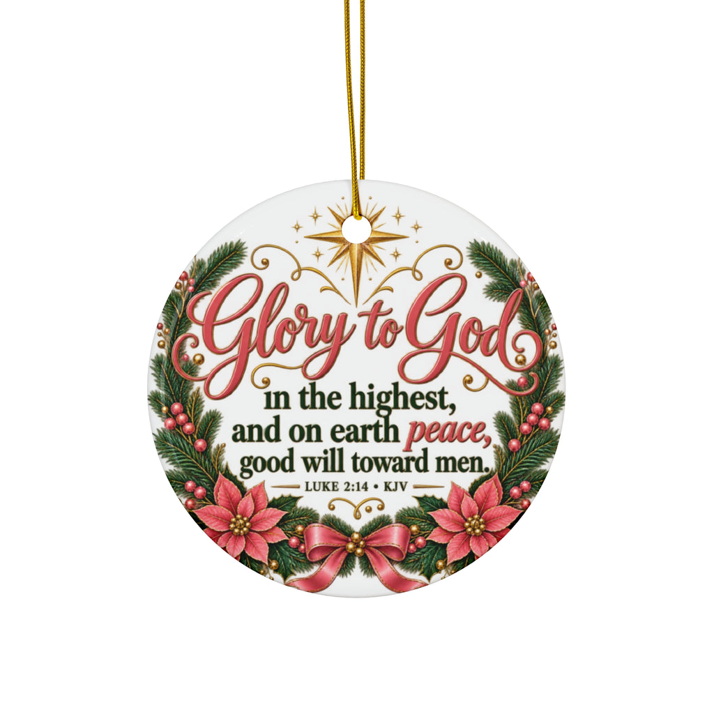 Glory to God Ceramic Ornament — Luke 2:14 Christmas Decoration (4 Shapes)