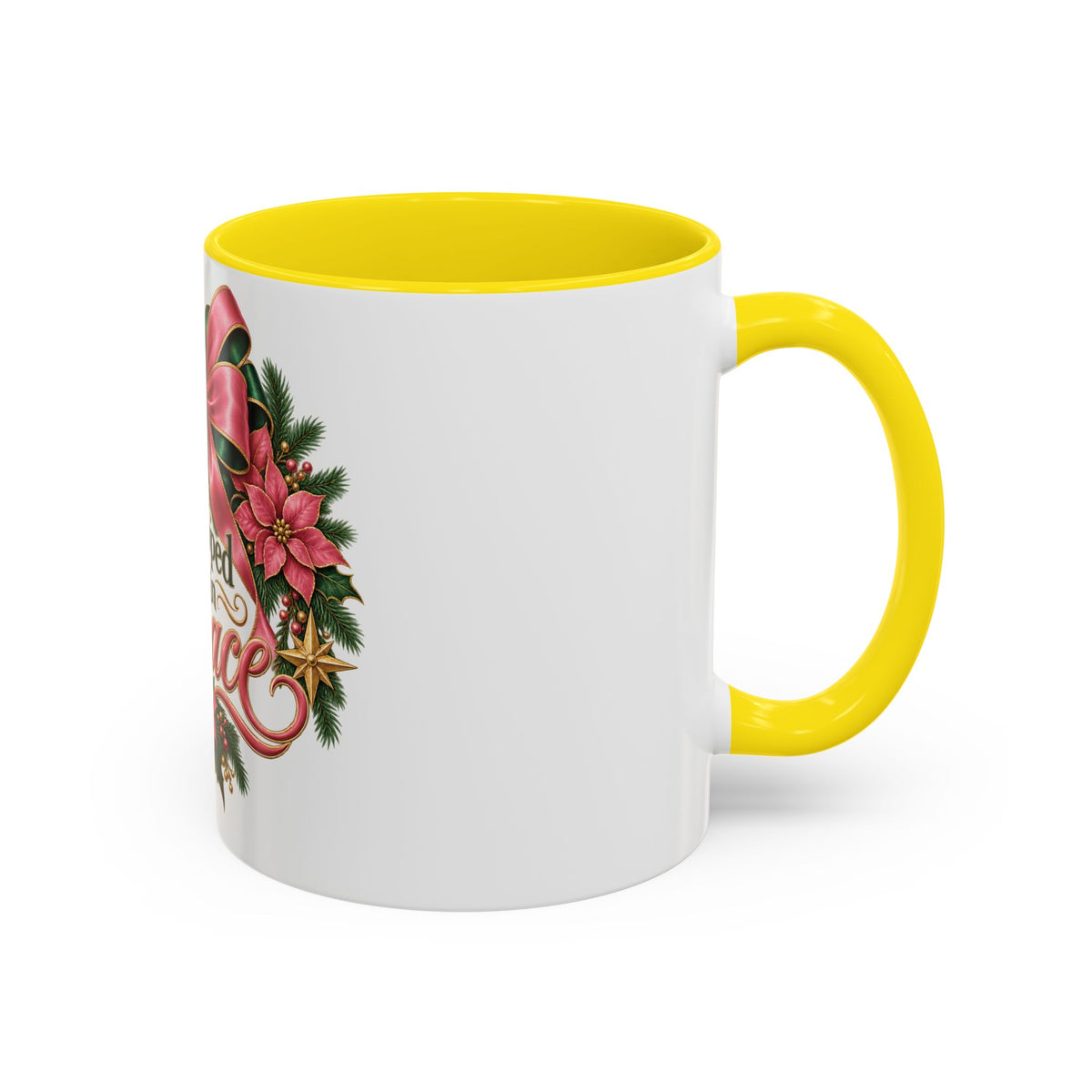 Wrapped in Grace Christmas Coffee Mug — Festive Poinsettia Wreath Accent Mug