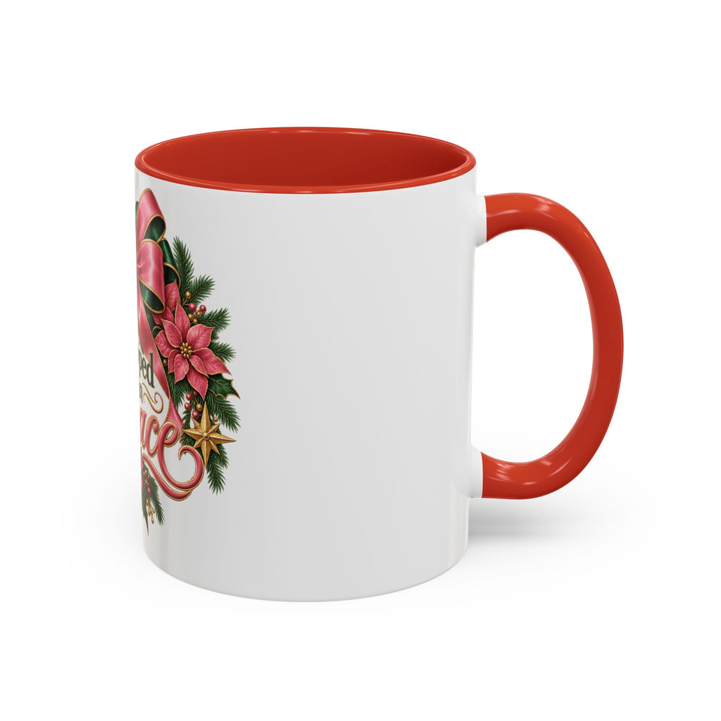 Wrapped in Grace Christmas Coffee Mug — Festive Poinsettia Wreath Accent Mug