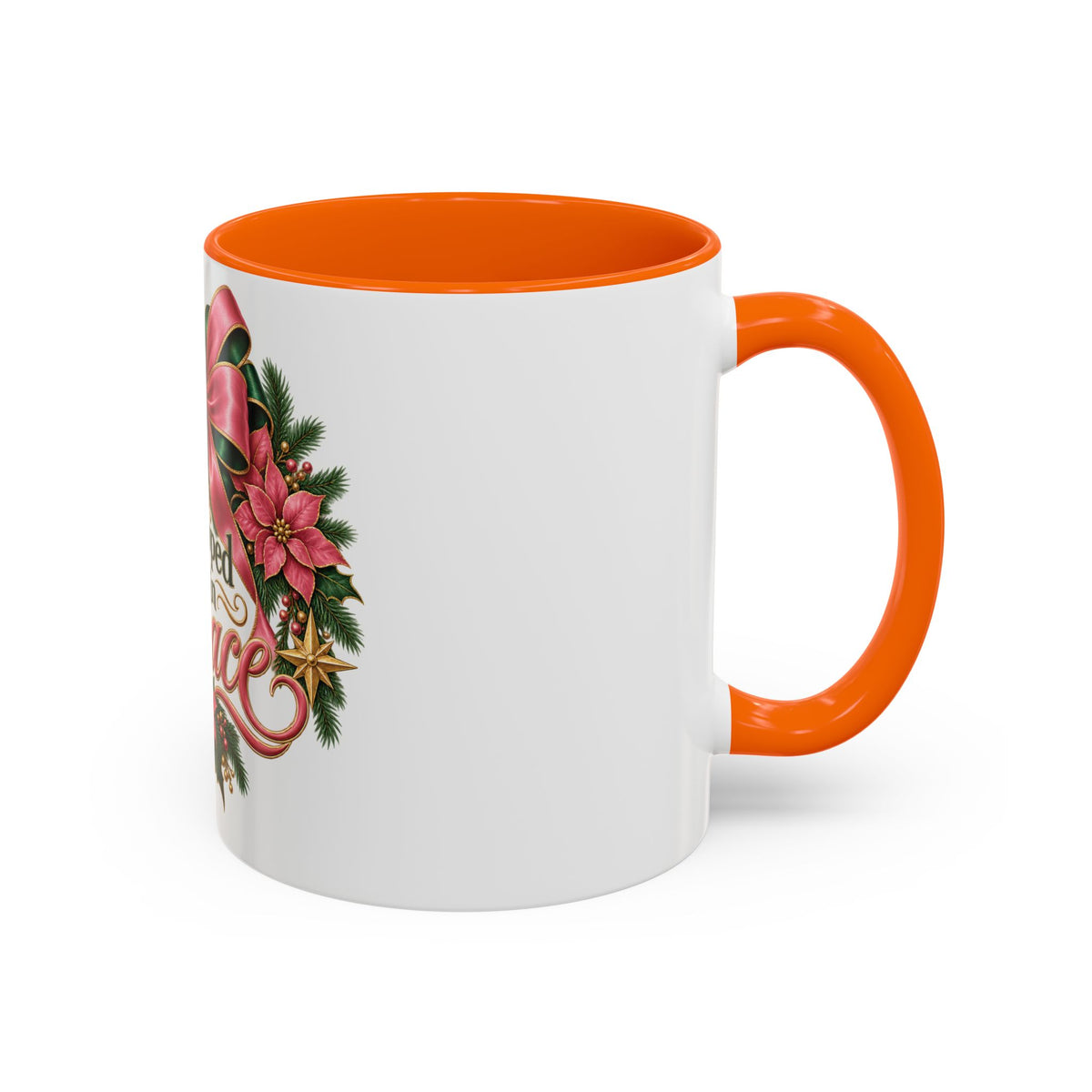 Wrapped in Grace Christmas Coffee Mug — Festive Poinsettia Wreath Accent Mug