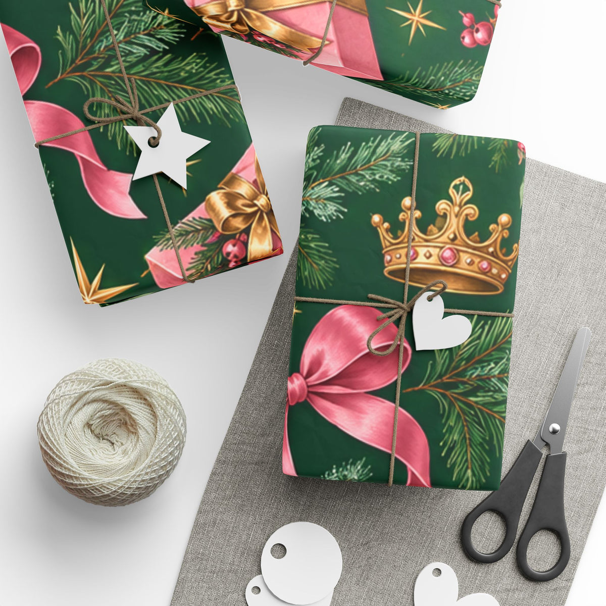 Christmas Wrapping Paper — Pink Poinsettia, Bows & Gifts Design