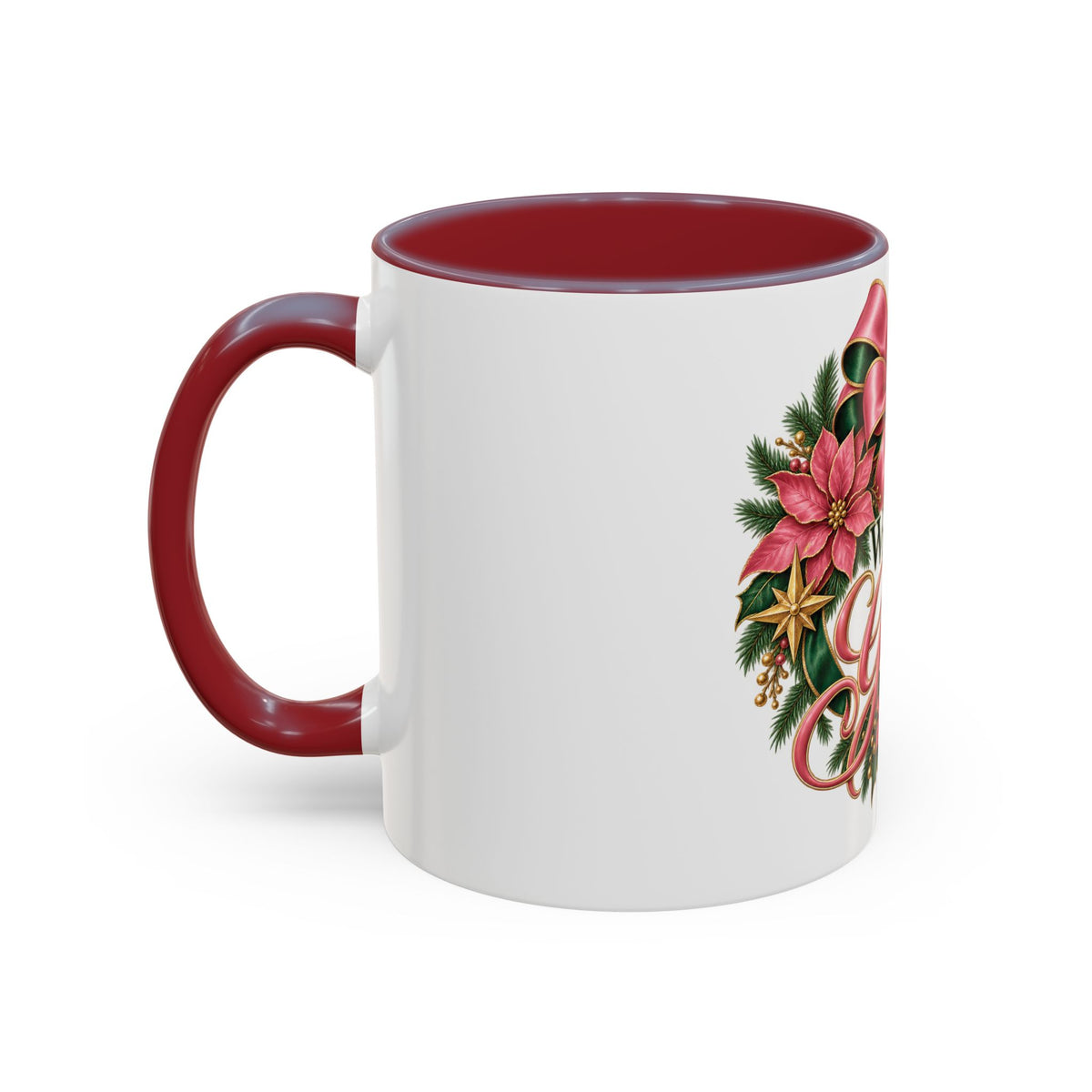 Wrapped in Grace Christmas Coffee Mug — Festive Poinsettia Wreath Accent Mug