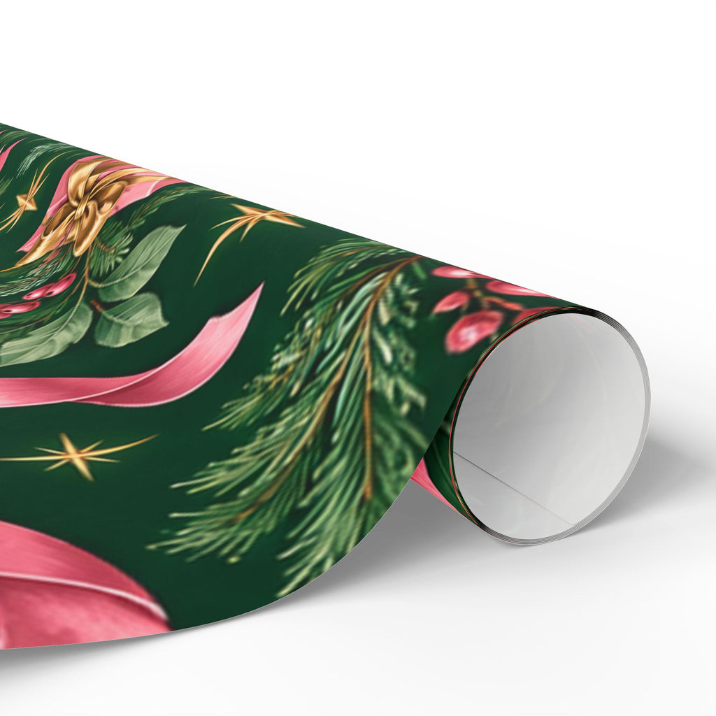 Christmas Wrapping Paper — Pink Poinsettia, Bows & Gifts Design