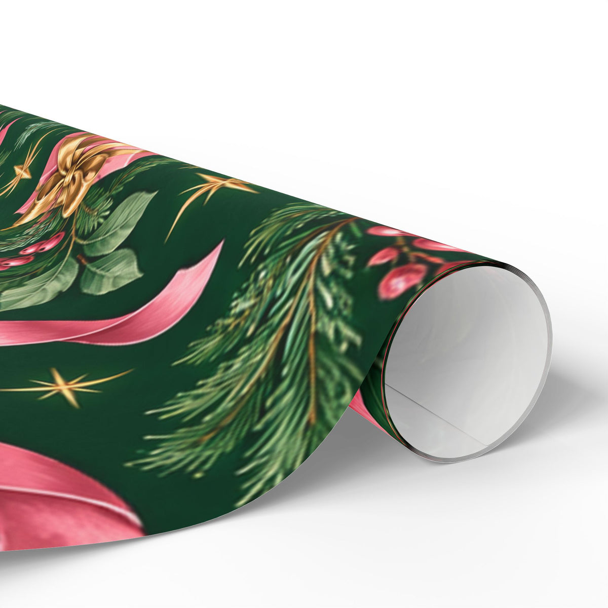 Christmas Wrapping Paper — Pink Poinsettia, Bows & Gifts Design