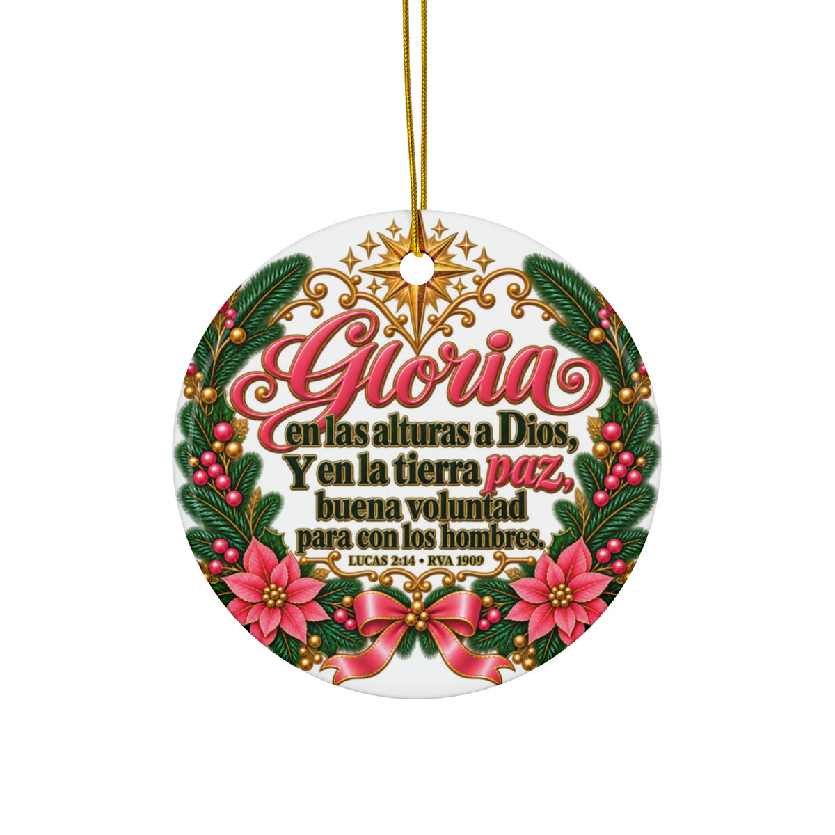Spanish Christmas Ceramic Ornament — "Gloria" Holiday Scripture Decoration