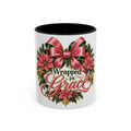 Wrapped in Grace Christmas Coffee Mug — Festive Poinsettia Wreath Accent Mug