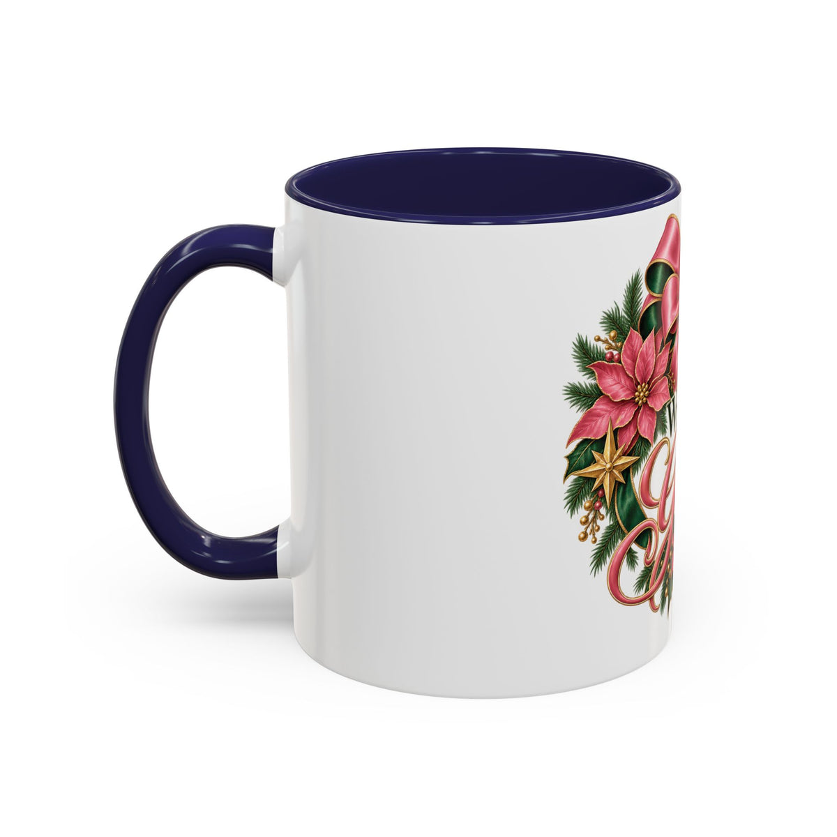 Wrapped in Grace Christmas Coffee Mug — Festive Poinsettia Wreath Accent Mug