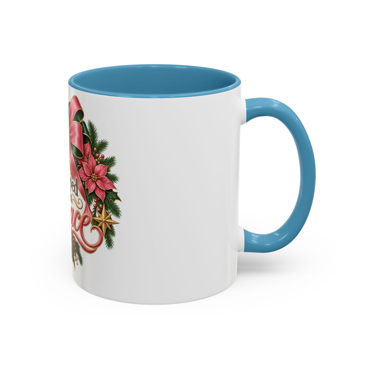 Wrapped in Grace Christmas Coffee Mug — Festive Poinsettia Wreath Accent Mug