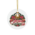 Christmas Ceramic Ornament — “Jesus the Greatest Gift” Nativity Round Ornament