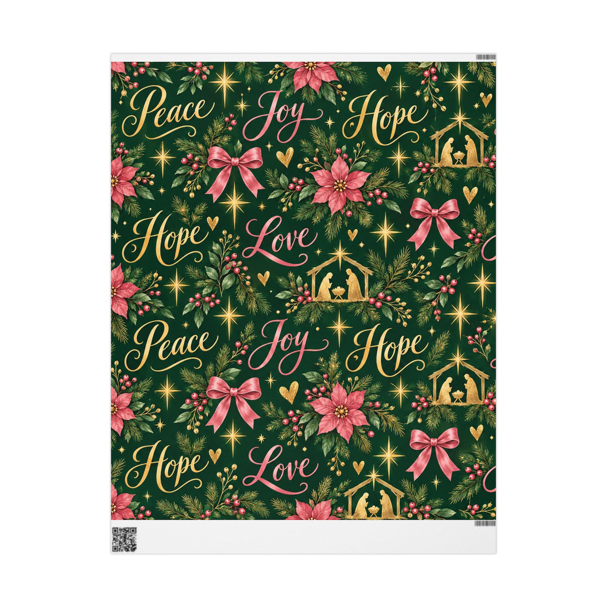 Christmas Nativity Wrapping Paper — Joy Peace Hope Poinsettia Design