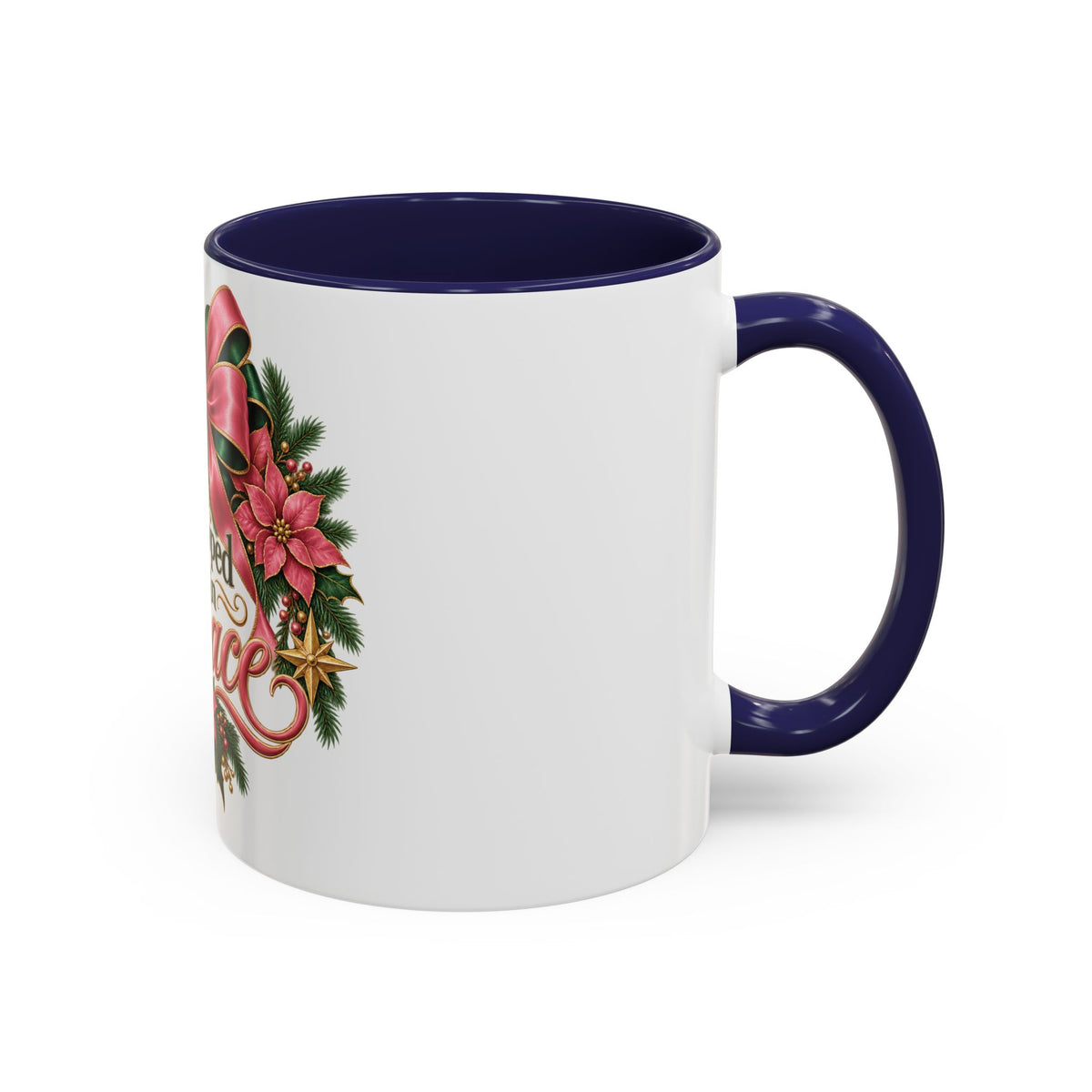 Wrapped in Grace Christmas Coffee Mug — Festive Poinsettia Wreath Accent Mug