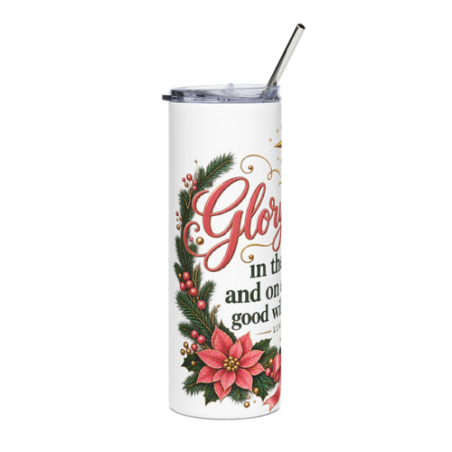 Christmas Scripture Tumbler — "Glory to God" 20oz Stainless Steel Travel Cup