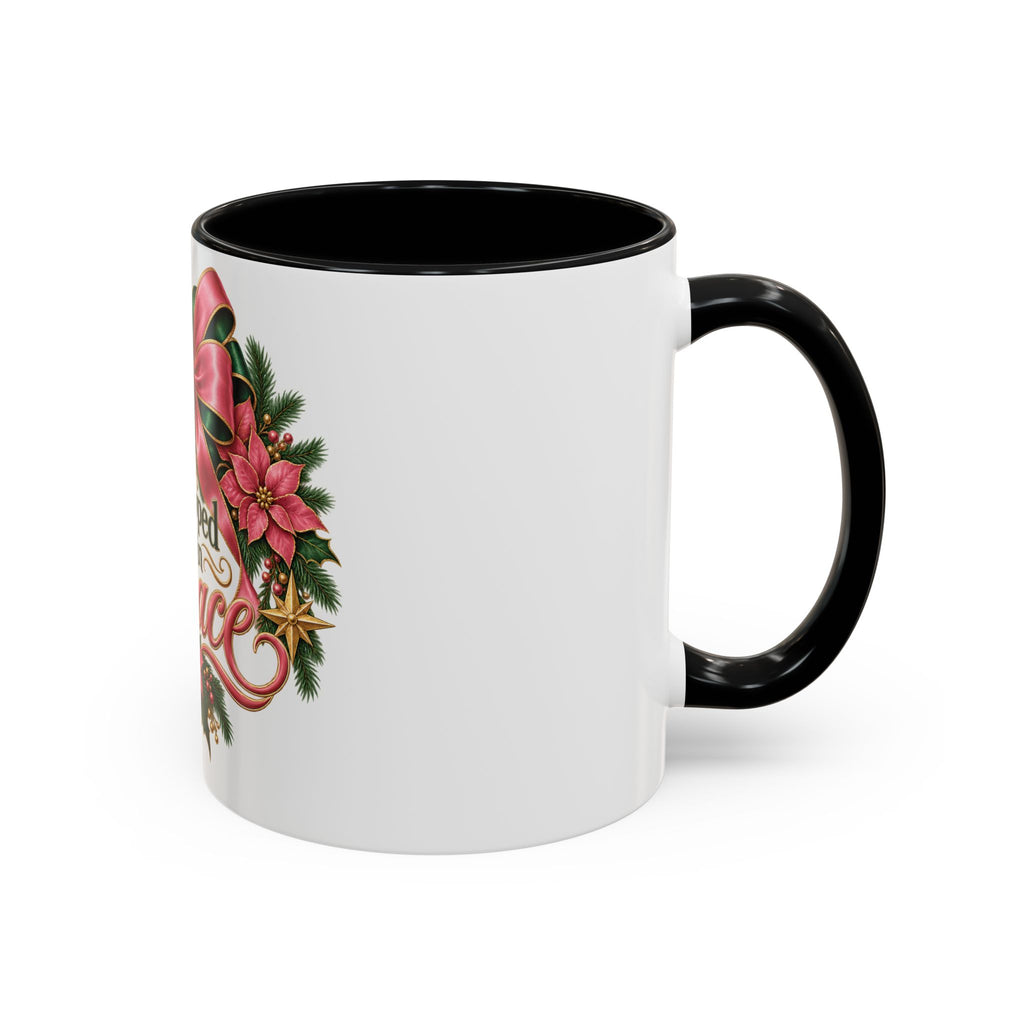 Wrapped in Grace Christmas Coffee Mug — Festive Poinsettia Wreath Accent Mug