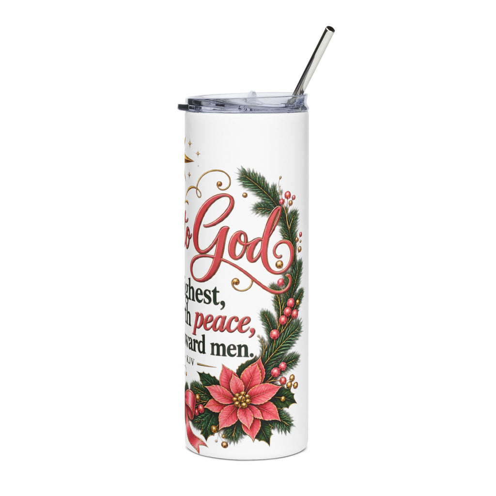 Christmas Scripture Tumbler — "Glory to God" 20oz Stainless Steel Travel Cup