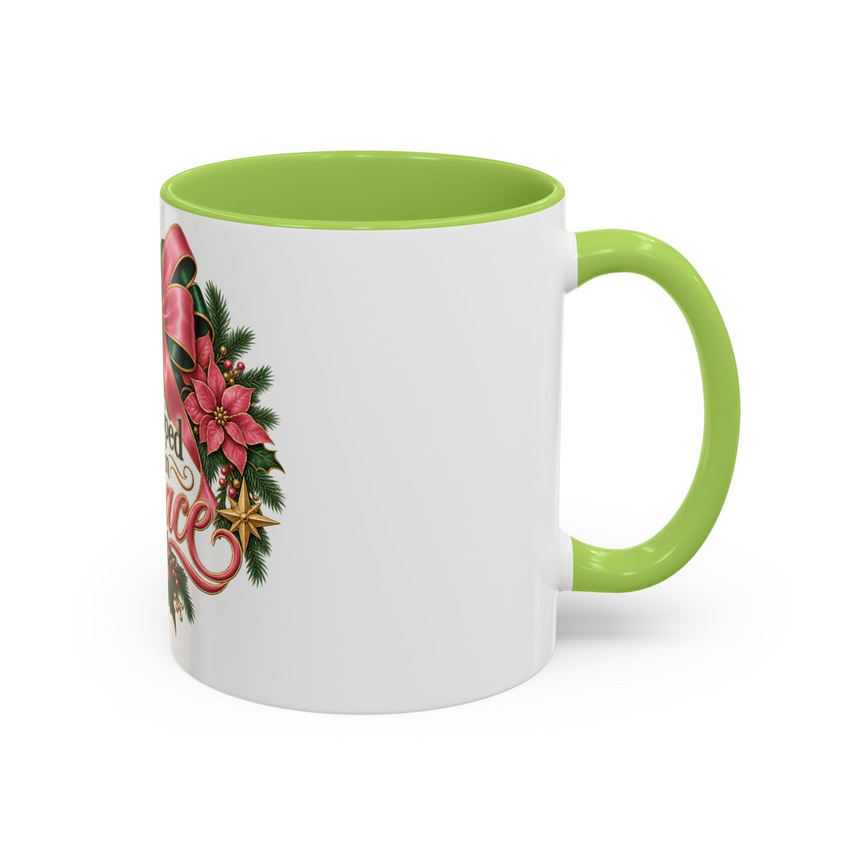 Wrapped in Grace Christmas Coffee Mug — Festive Poinsettia Wreath Accent Mug