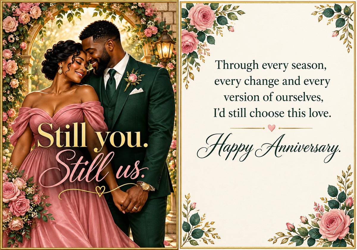 Anniversary greeting card front and inside message