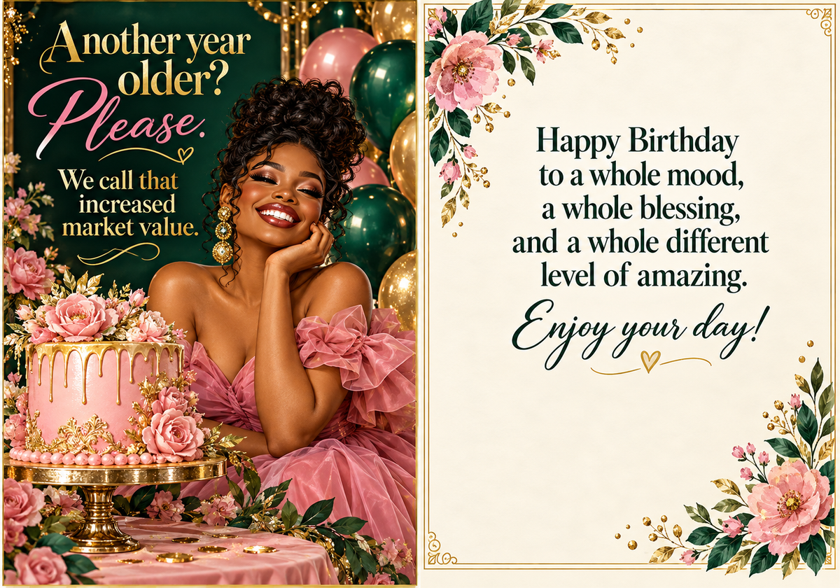 Birthday greeting card front and inside message