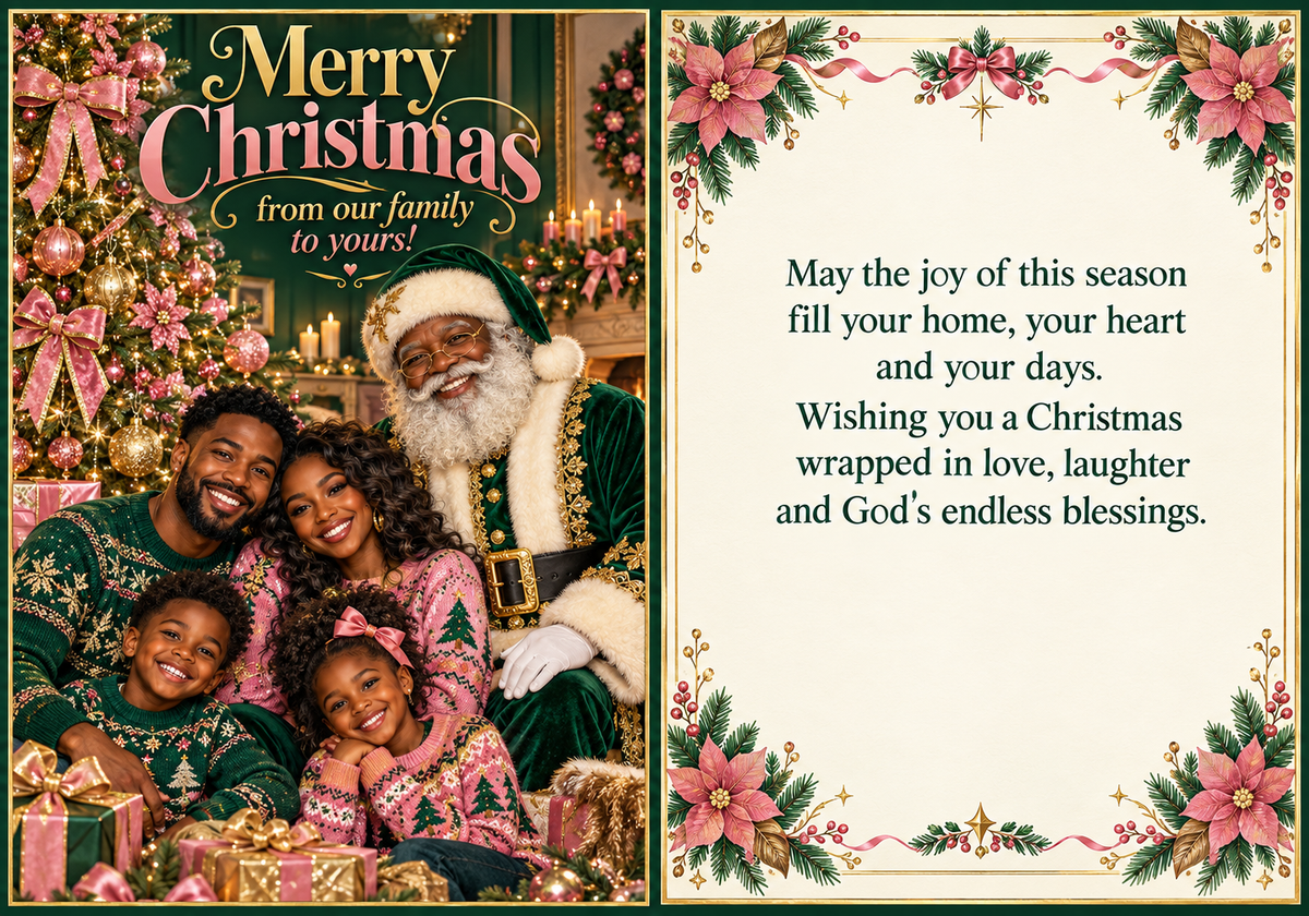 Christmas Family greeting card front and inside message