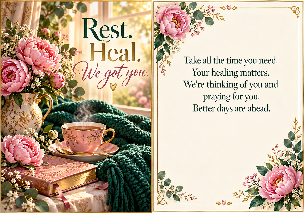 Get Well greeting card front and inside message
