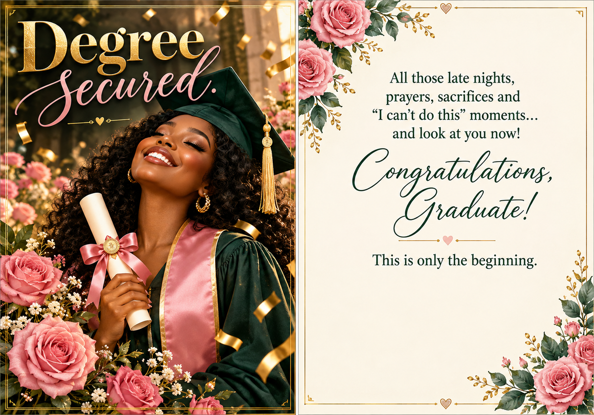 Graduation greeting card front and inside message