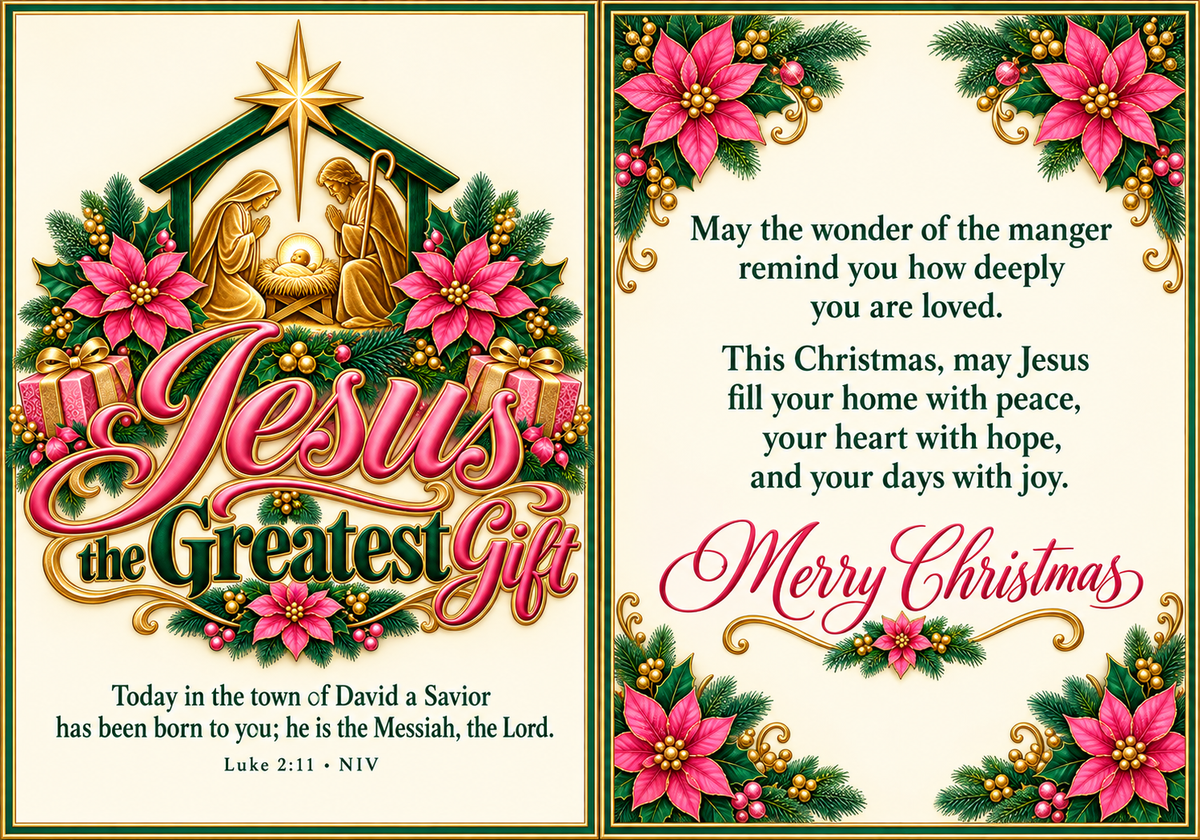 Jesus The Greatest Gift greeting card front and inside message